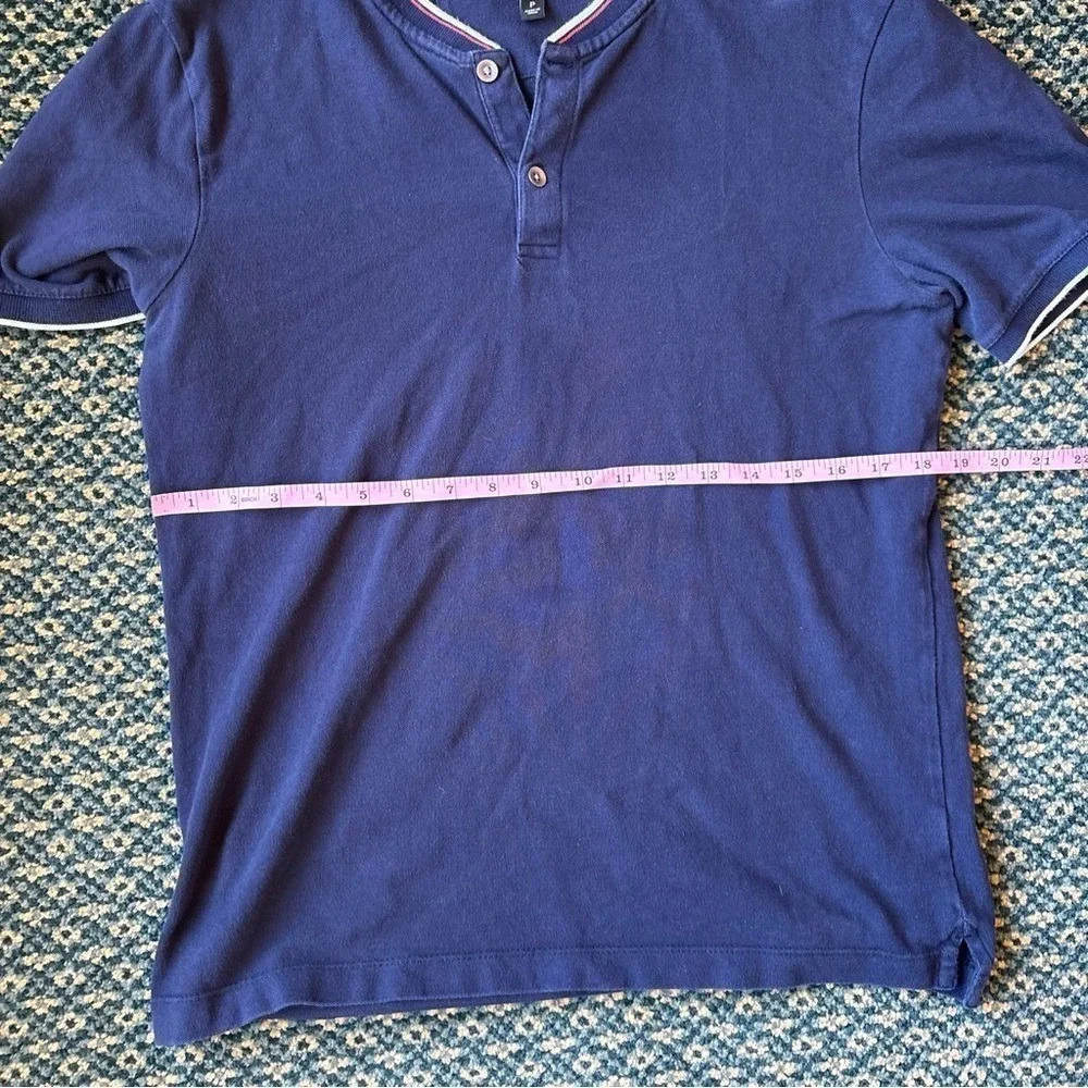 Banana Republic Henley Shirt Mens Small Navy Blue Short Sleeve Tipped Pique Polo